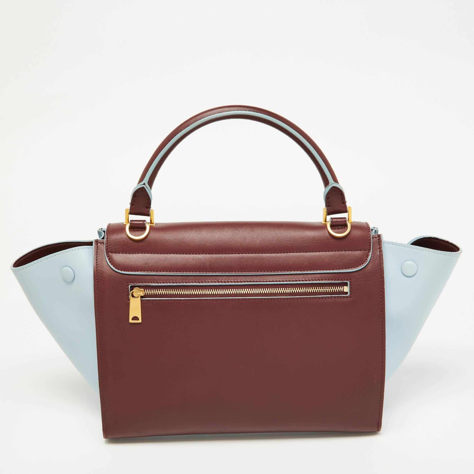 Celine Burgundy/Blue Leather Small Trapeze Top Handle Bag For Sale 7
