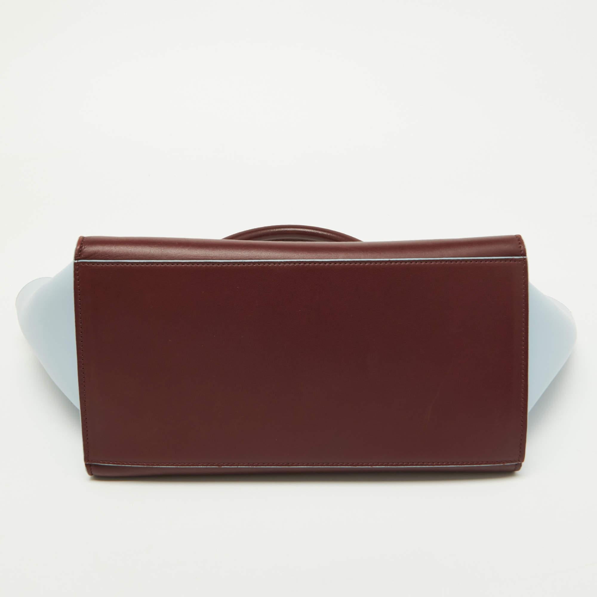 Celine Burgundy/Blue Leather Small Trapeze Top Handle Bag For Sale 9