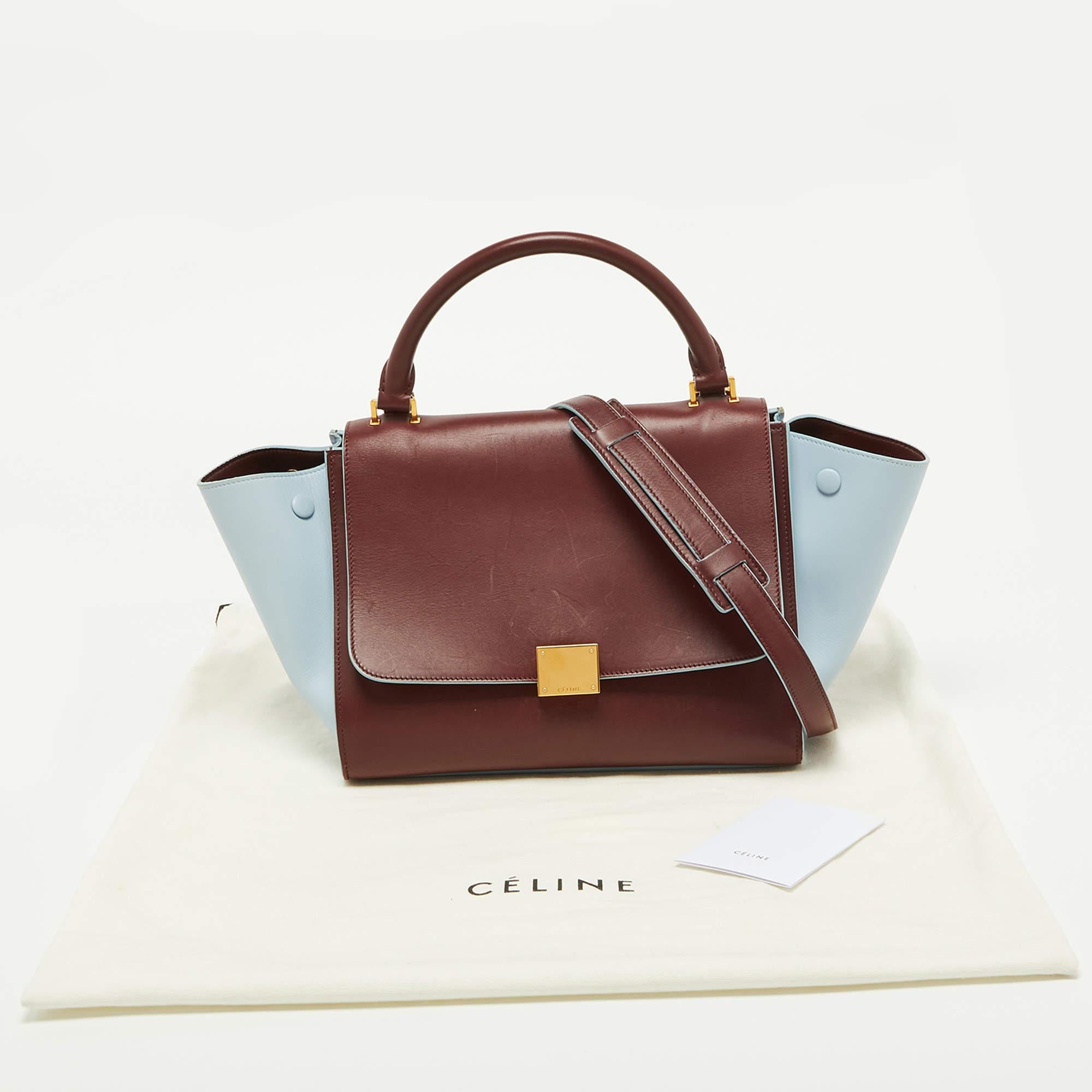 Celine Burgundy/Blue Leather Small Trapeze Top Handle Bag For Sale 10