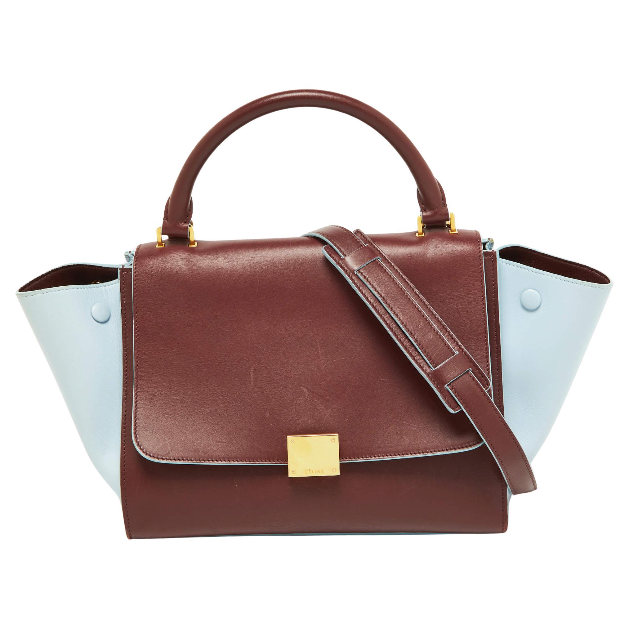Celine Burgundy/Blue Leather Small Trapeze Top Handle Bag For Sale