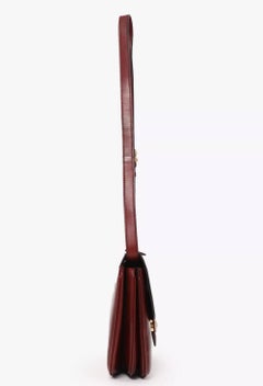 Celine Burgundy “Caleche” Box Calfskin Leather Shoulder Bag