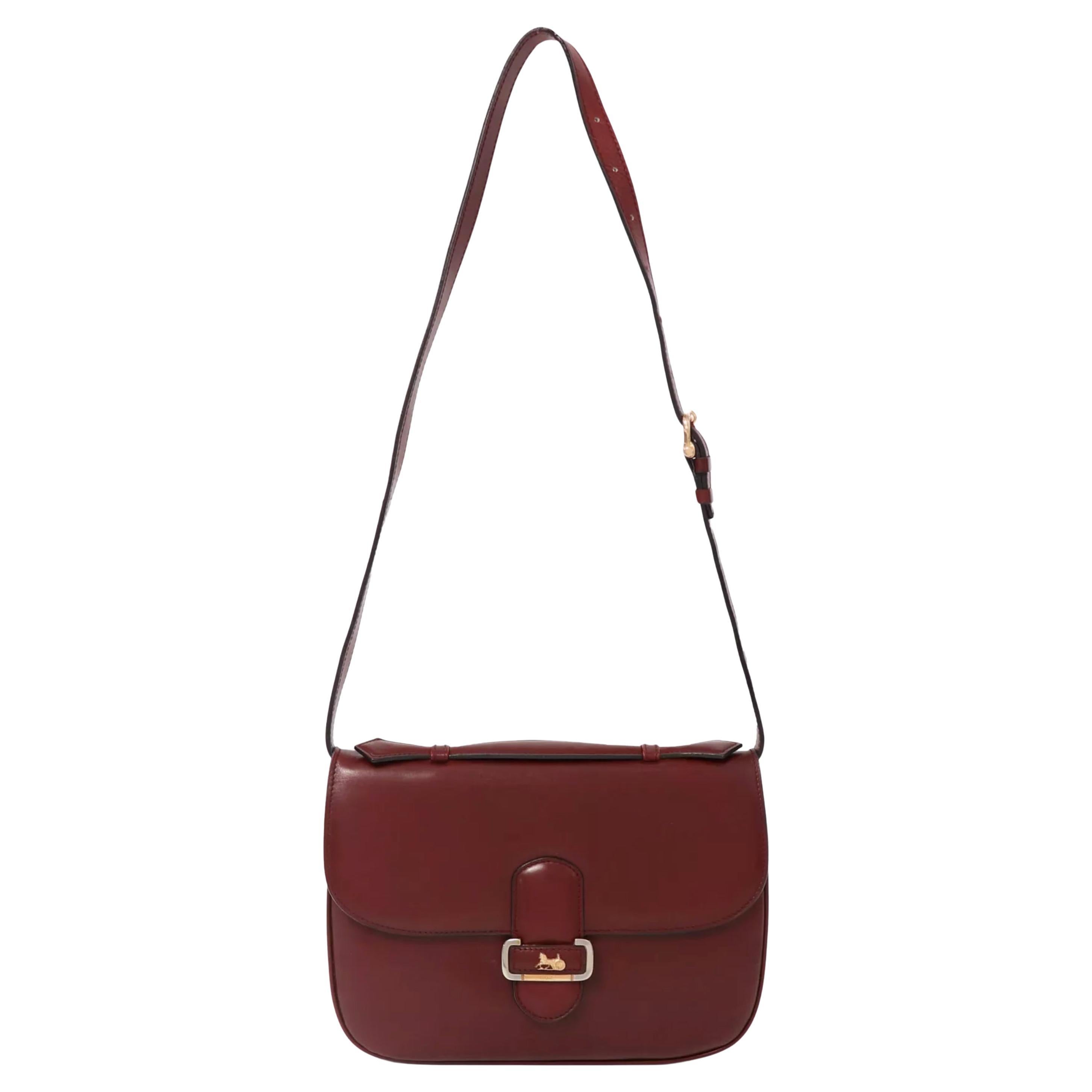 Celine Burgundy “Caleche” Box Calfskin Leather Shoulder Bag