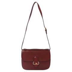 Celine Burgundy “Caleche” Box Calfskin Leather Shoulder Bag