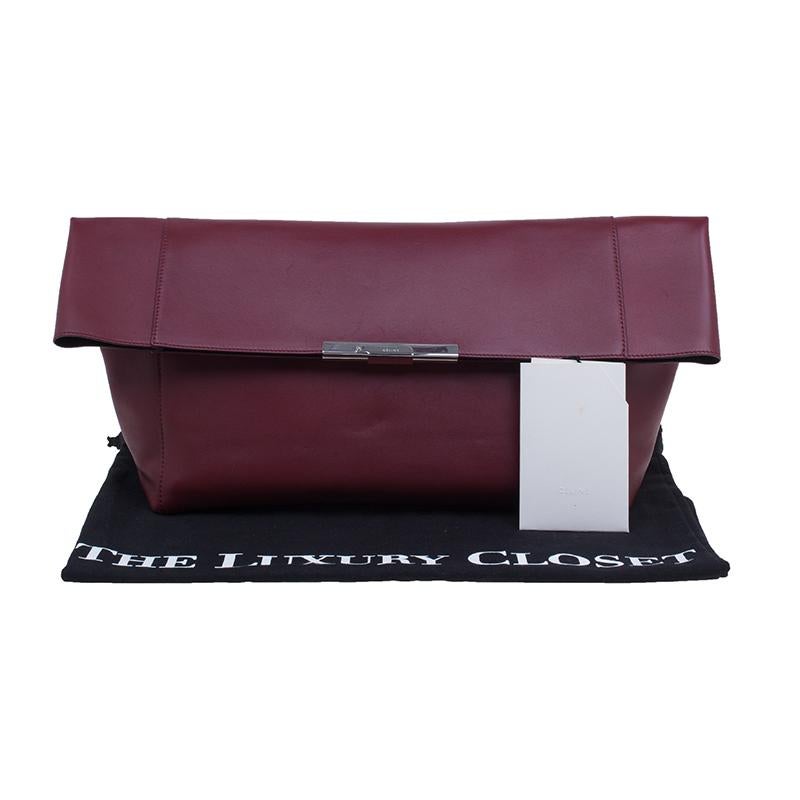 Celine Burgundy Calfskin Leather Large Folded Clutch In Good Condition In Dubai, Al Qouz 2