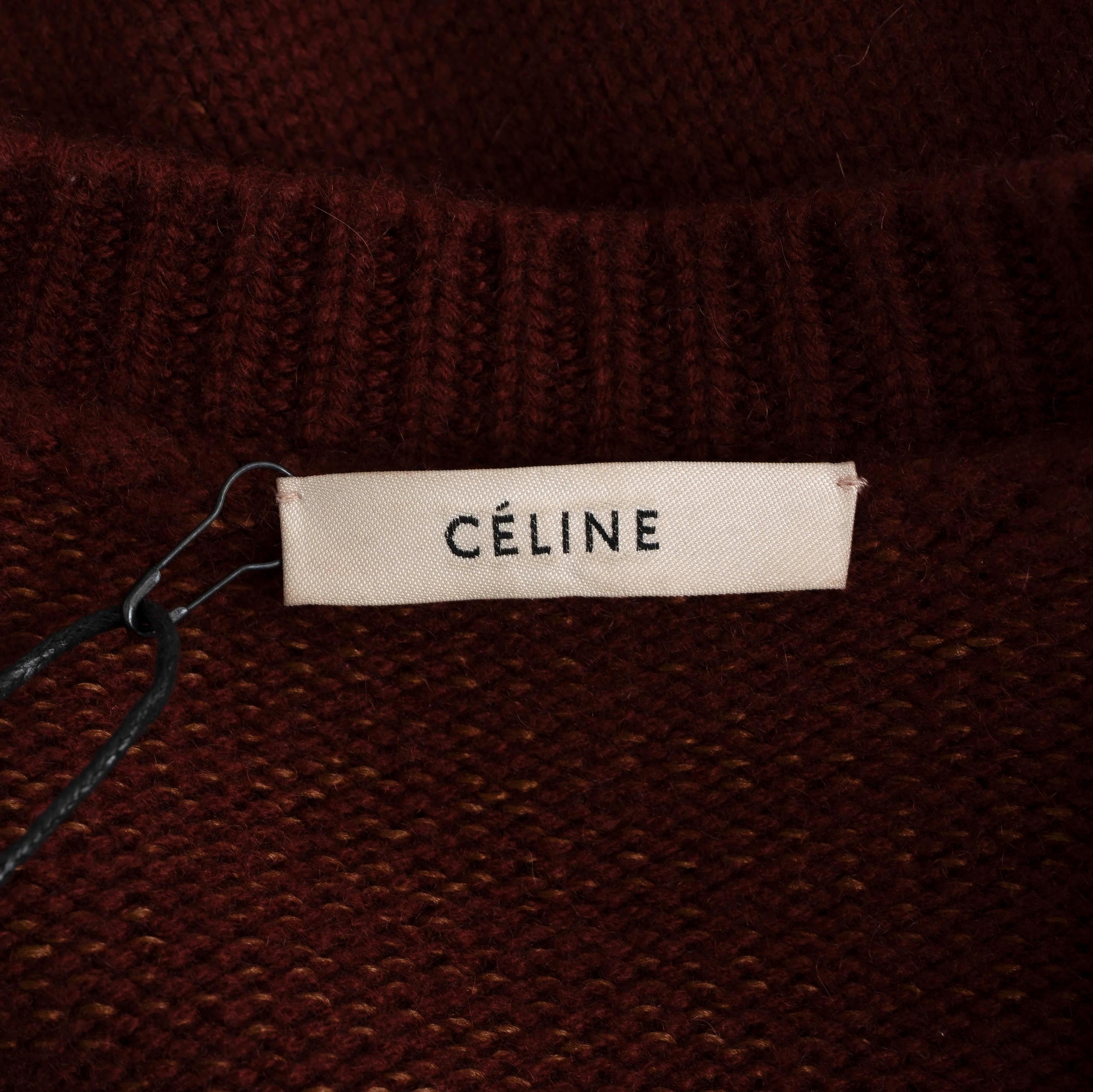 CELINE burgundy cashmere 2018 TECHNO LUX CREWNECK Sweater L For Sale 2