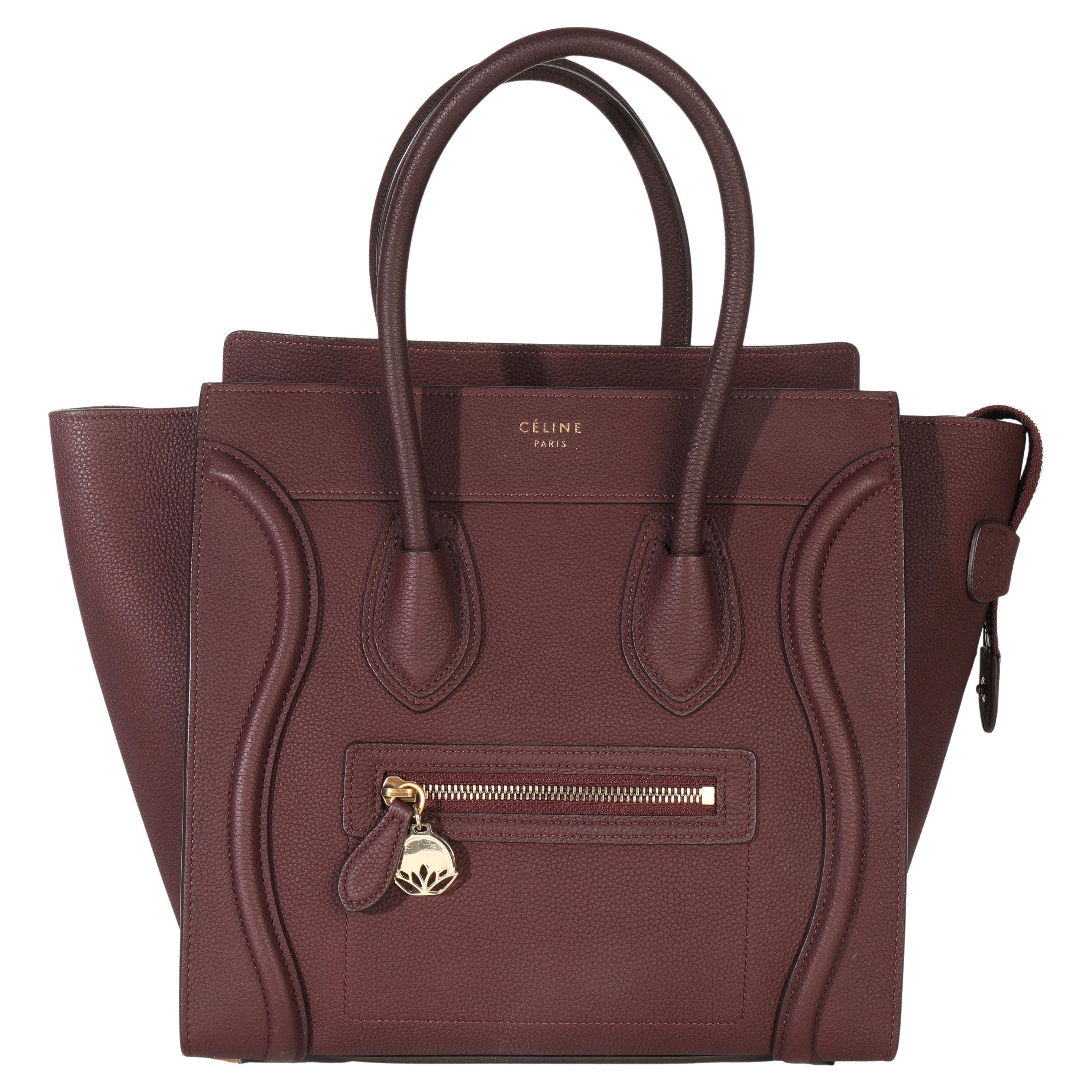 Celine Burgundy Drummed Calfskin Micro Luggage Tote im Angebot