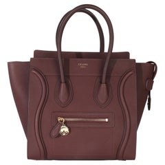 Celine Burgundy Drummed Calfskin Micro Luggage Tote