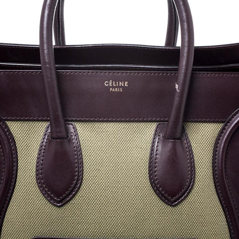 Celine Burgundy/Green Canvas and Leather Mini Luggage Tote at 1stDibs