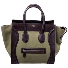Celine Burgundy/Green Canvas and Leather Mini Luggage Tote