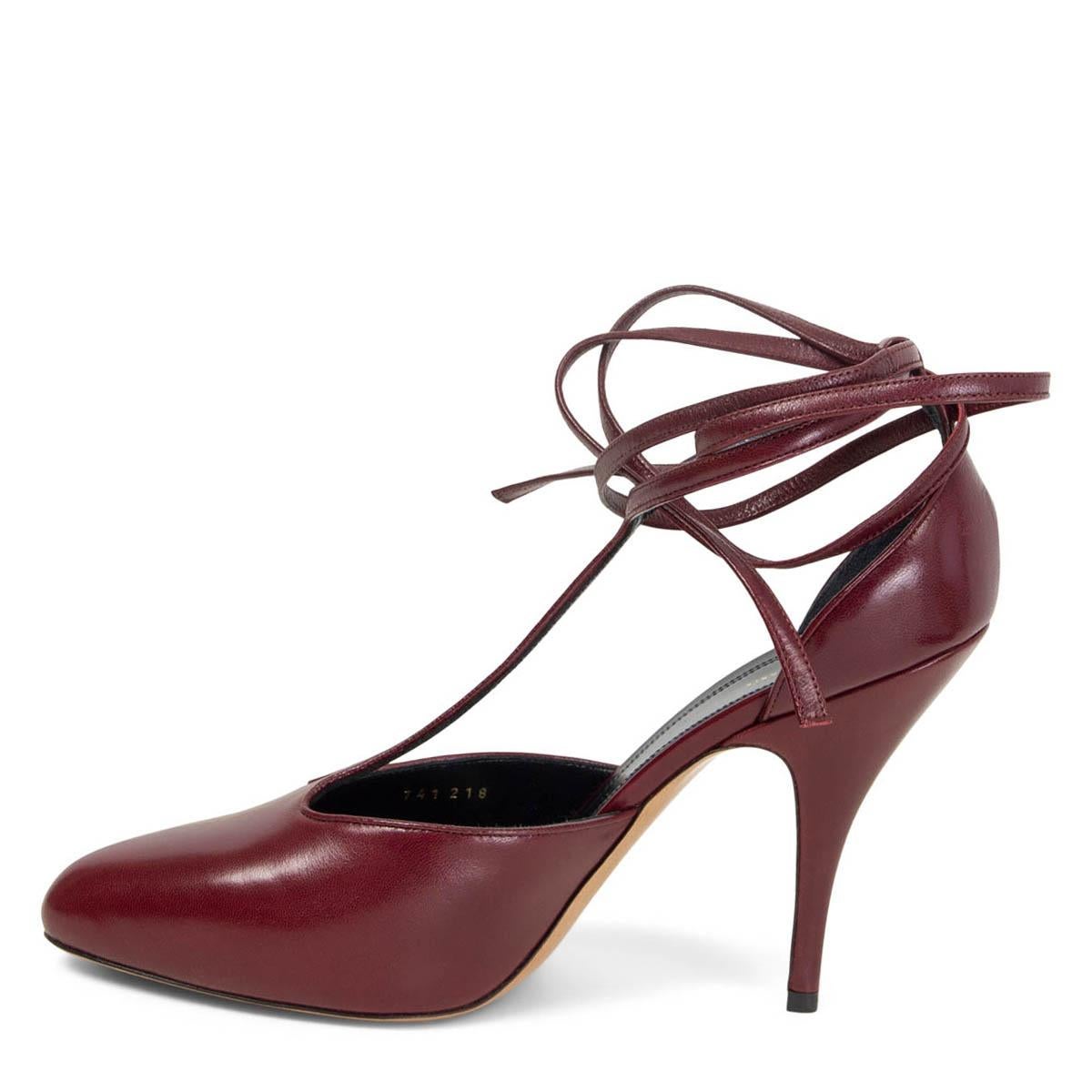 Noir Céline - Chaussures à talons en cuir bordeaux avec bride en T, 38, 2018