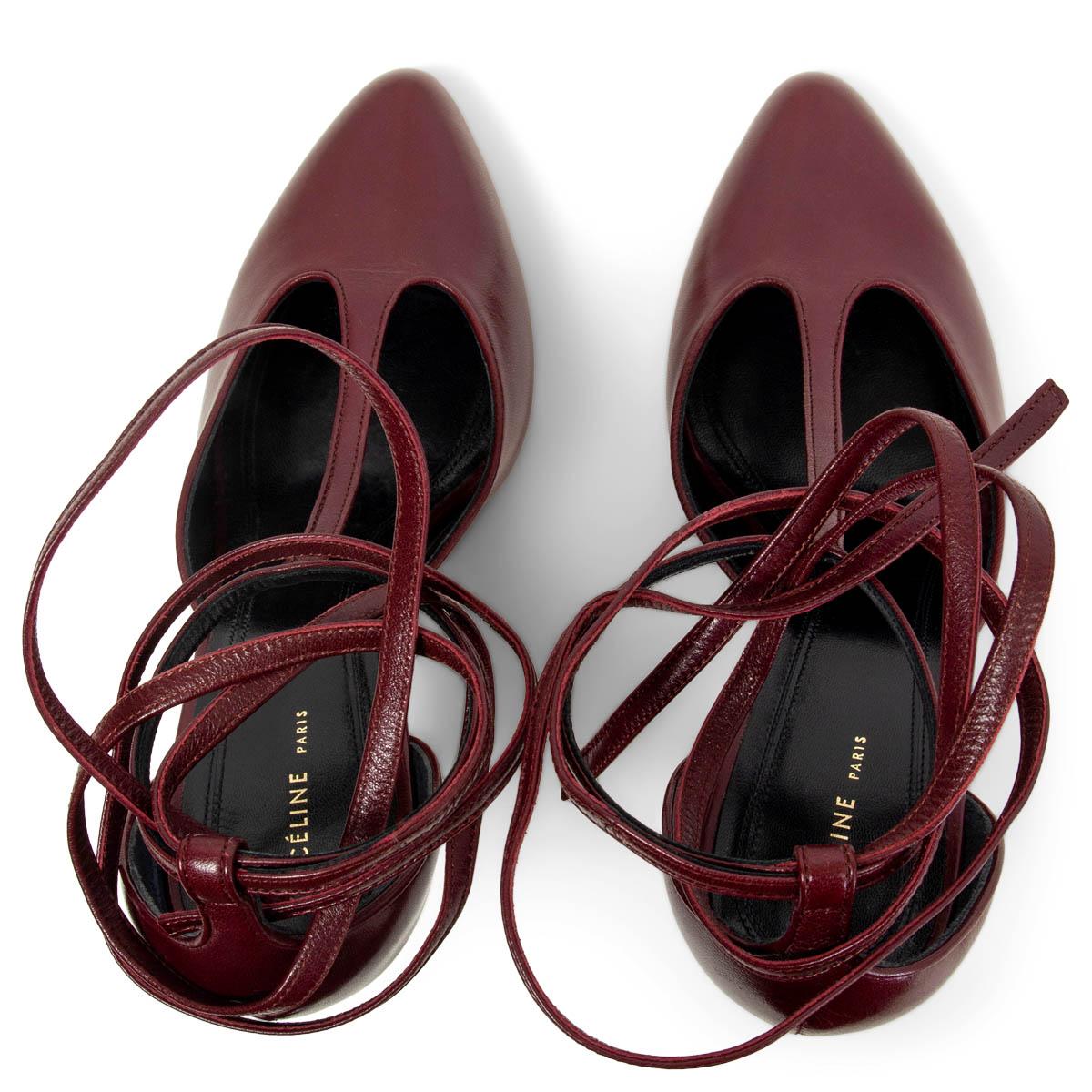  Céline - Chaussures à talons en cuir bordeaux avec bride en T, 38, 2018 Pour femmes 