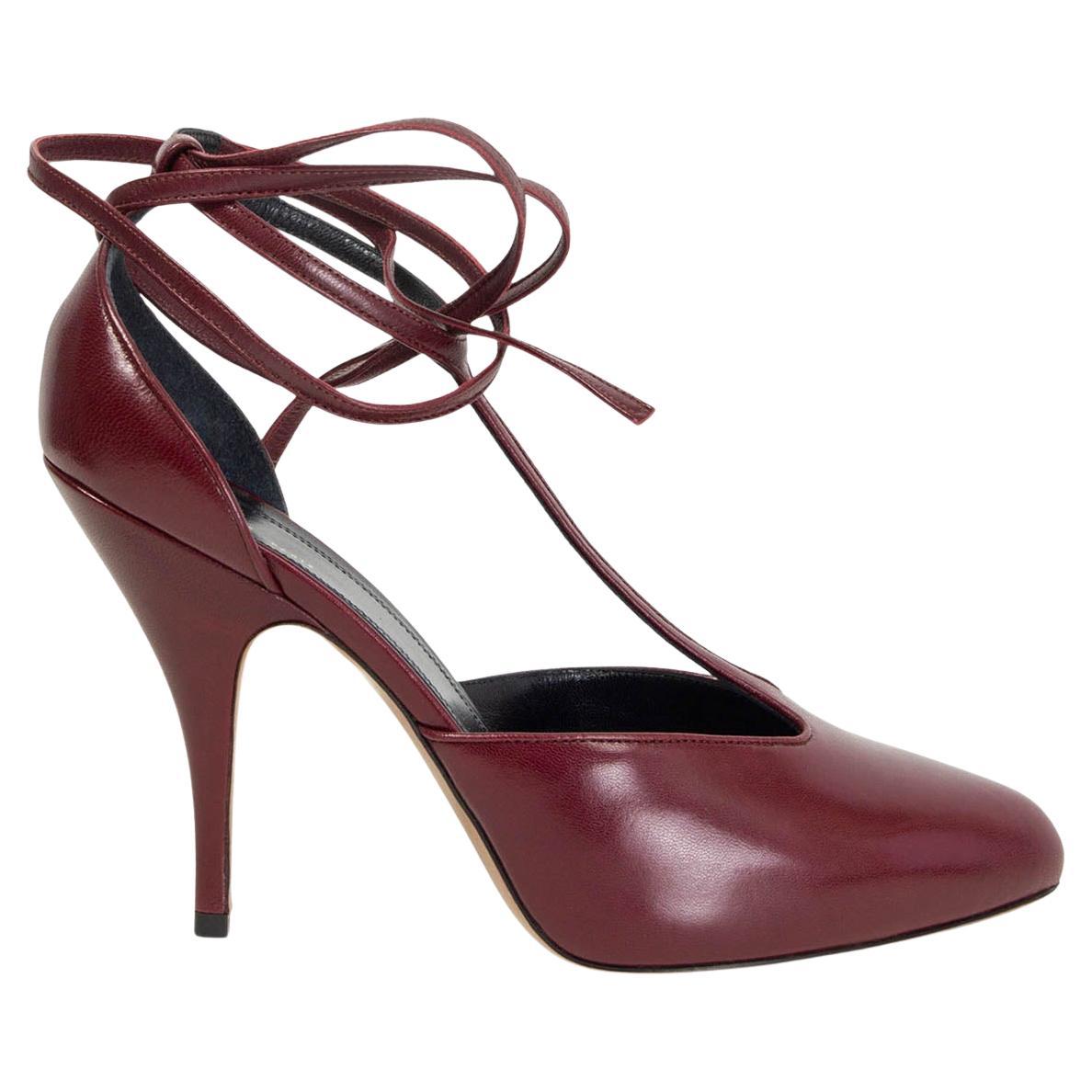 CELINE burgundy leather 2018 NIGHT OUT T-STRAP Pumps Shoes 38 at