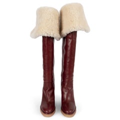 CELINE cuero burdeos 2019 MANON SHEARLING LINED OVER KNEE Boots Zapatos 37