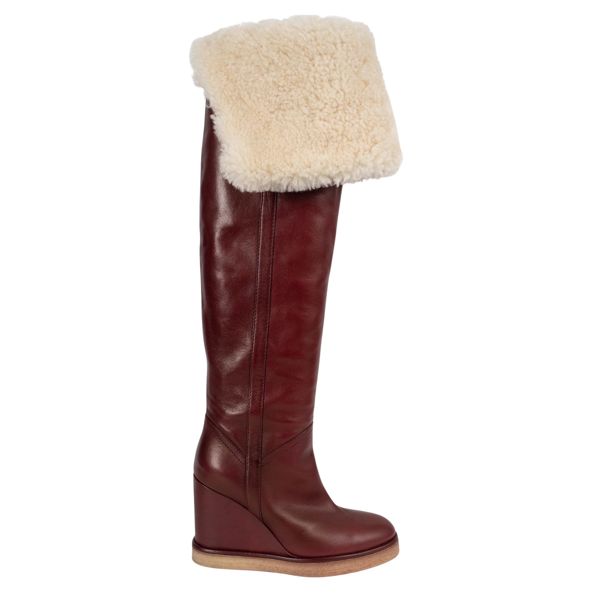 CELINE cuero burdeos 2019 MANON SHEARLING LINED OVER KNEE Boots Zapatos 37 en venta