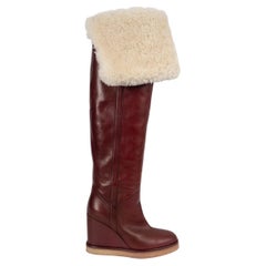Celine pelle bordeaux 2019 Manon SHEARLING LINED OVER KNEE Boots Scarpe 37