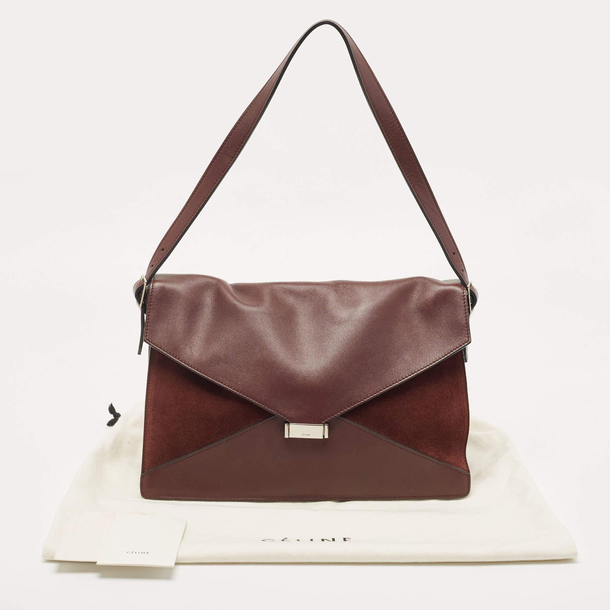 Celine Burgundy Leather and Suede Medium Diamond Shoulder Bag 10