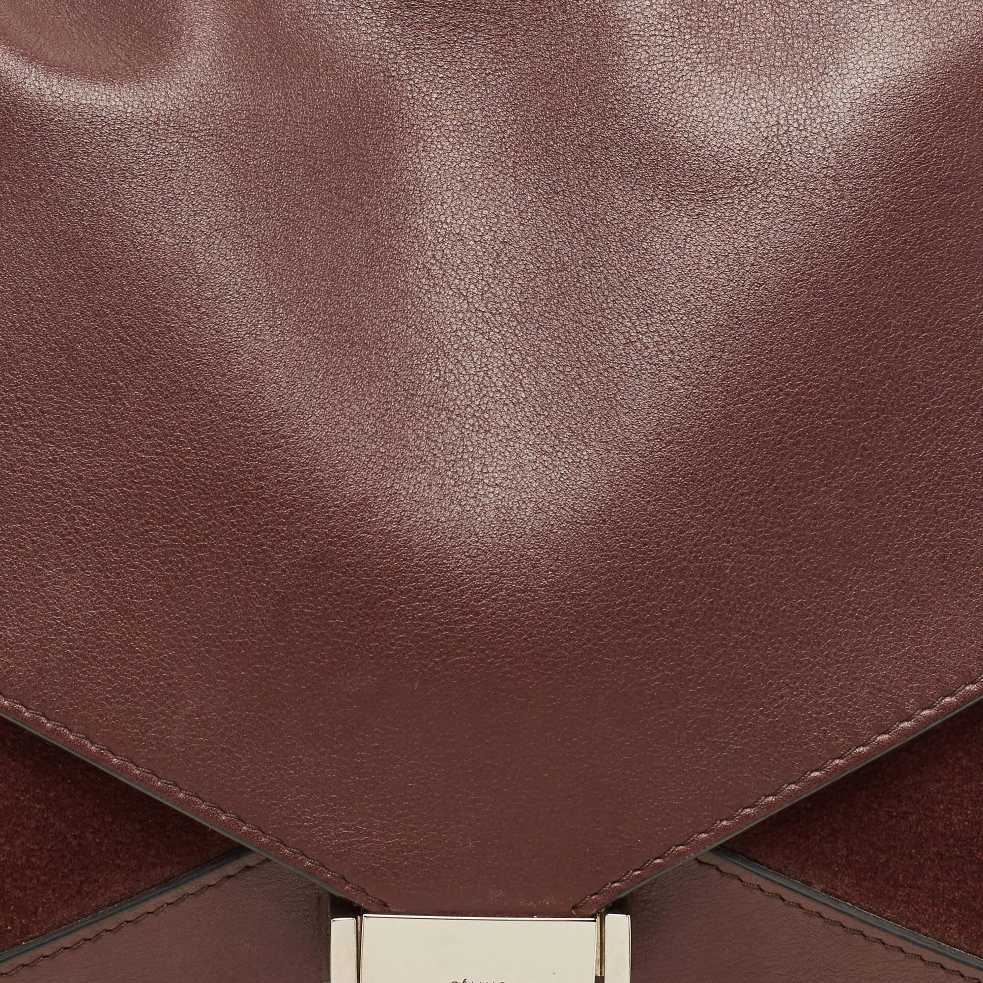 Women's Celine Burgundy Leather and Suede Medium Diamond Shoulder Bag