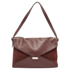 Celine Burgundy Leather and Suede Medium Diamond Shoulder Bag