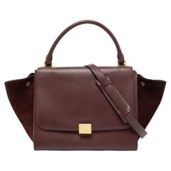 Celine Burgundy Leather and Suede Medium Trapeze Bag