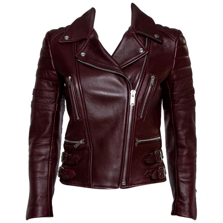 Celine Burgundy Leather Biker Jacket S