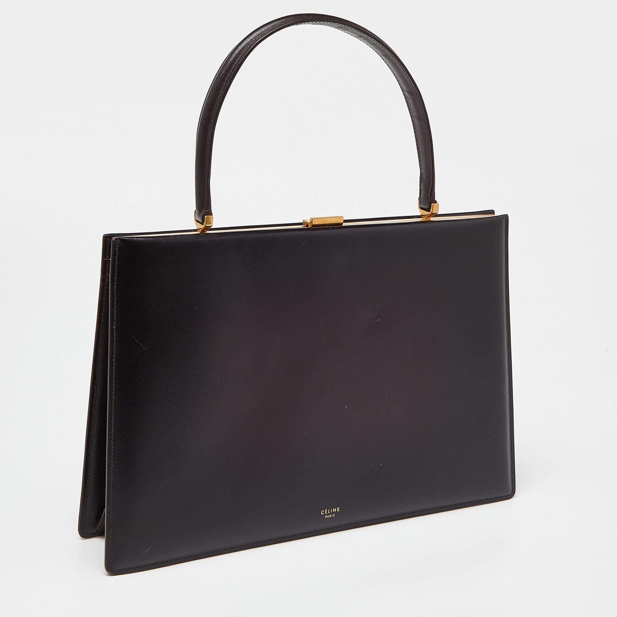 Women's Celine Burgundy Leather Frame Top Handle Bag