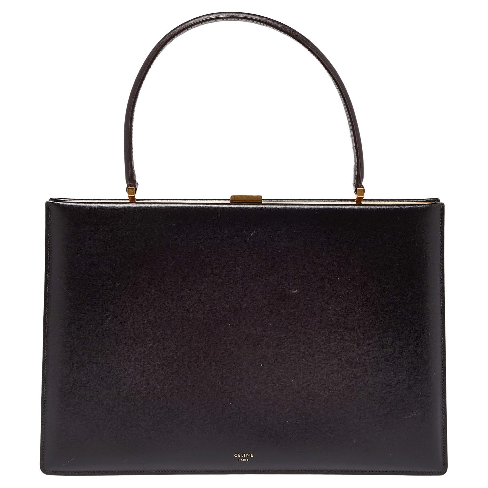 Celine Burgundy Leather Frame Top Handle Bag