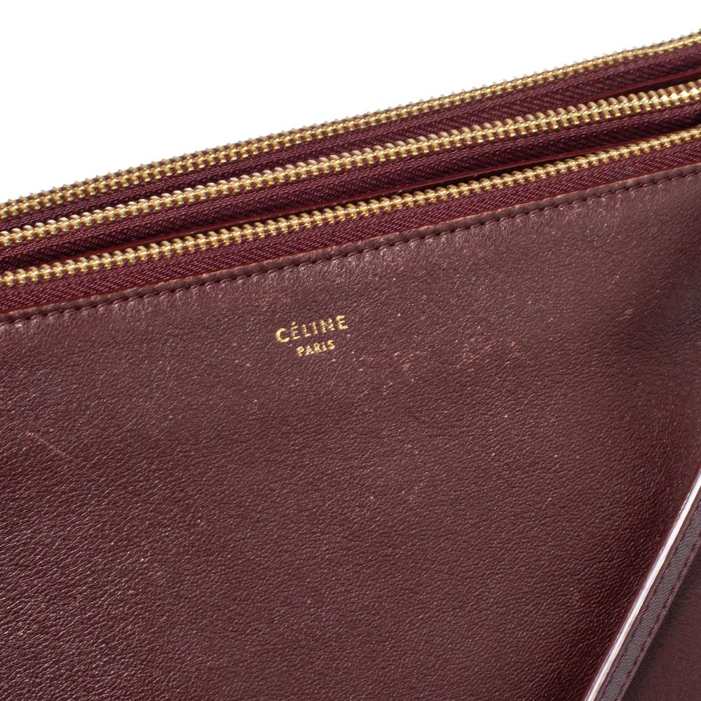 Celine Burgundy Leather Large Trio Crossbody Bag 2