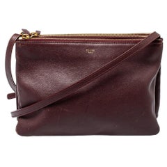 Celine Burgundy Leather Large Trio Crossbody Bag