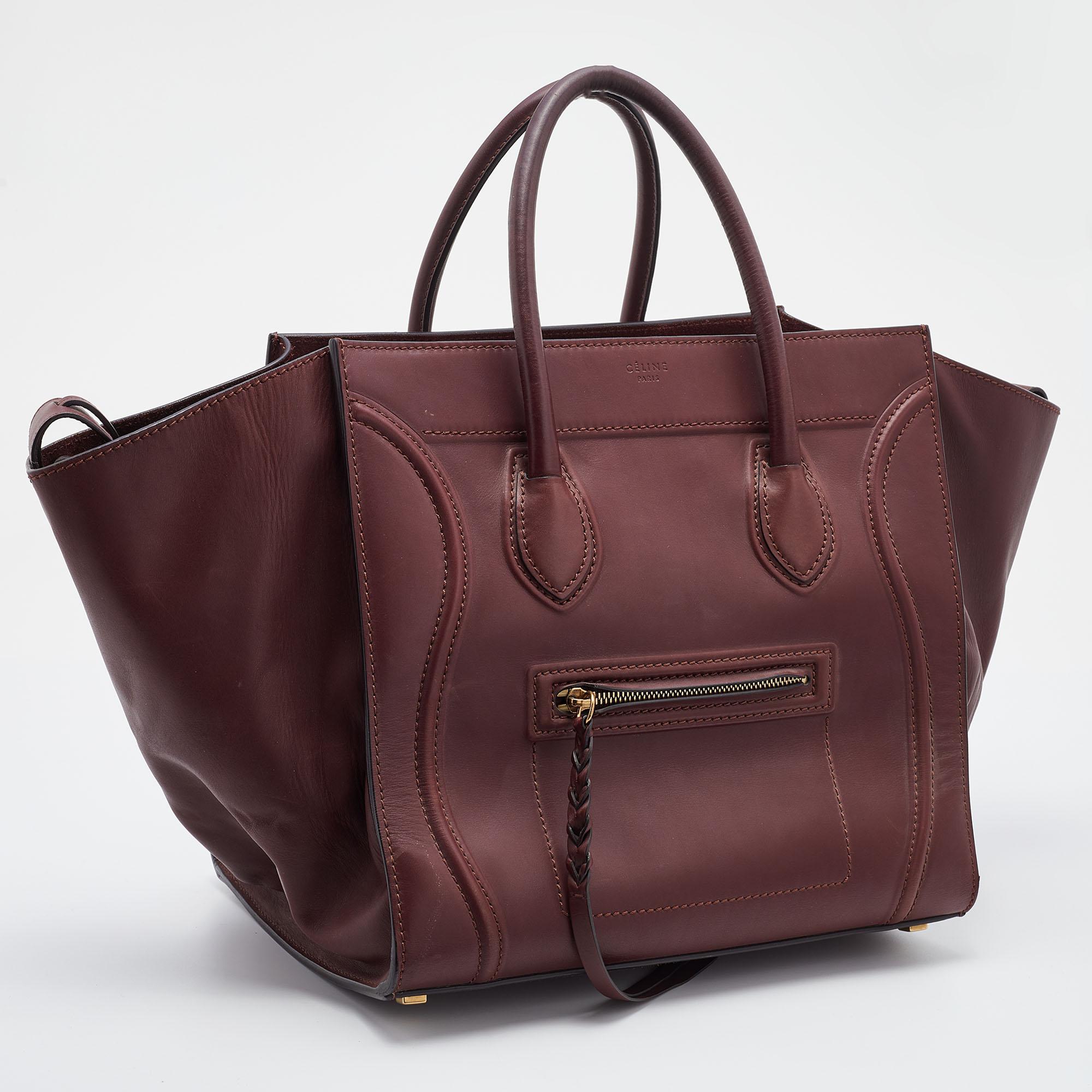 Celine Burgundy Leather Medium Phantom Luggage Tote In Good Condition In Dubai, Al Qouz 2
