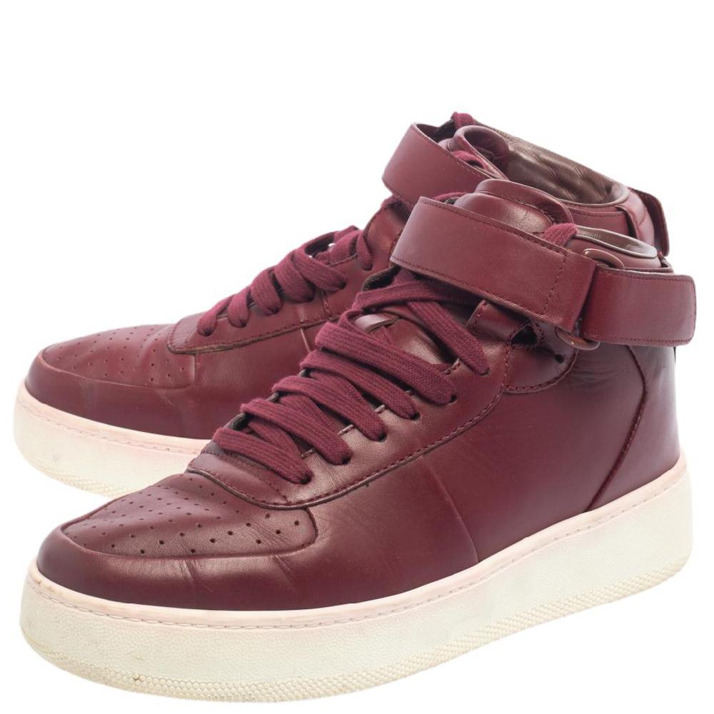 Celine Burgundy Leather Mid Top Lace Up Sneakers Size 38 In Fair Condition In Dubai, Al Qouz 2