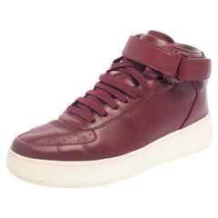 Celine Burgundy Leather Mid Top Lace Up Sneakers Size 38
