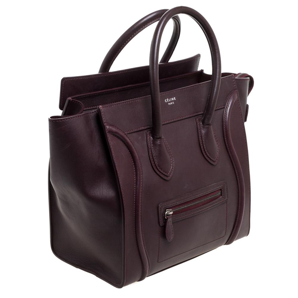 Celine Burgundy Leather Mini Luggage Tote In Good Condition In Dubai, Al Qouz 2