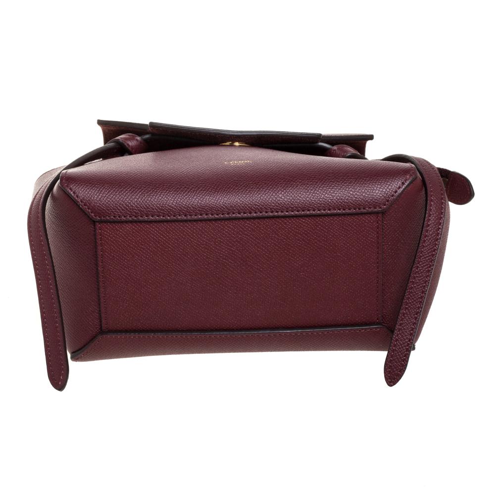 Celine Burgundy Leather Nano Belt Top Handle Bag In Good Condition In Dubai, Al Qouz 2