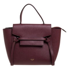 Celine Burgundy Leather Nano Belt Top Handle Bag