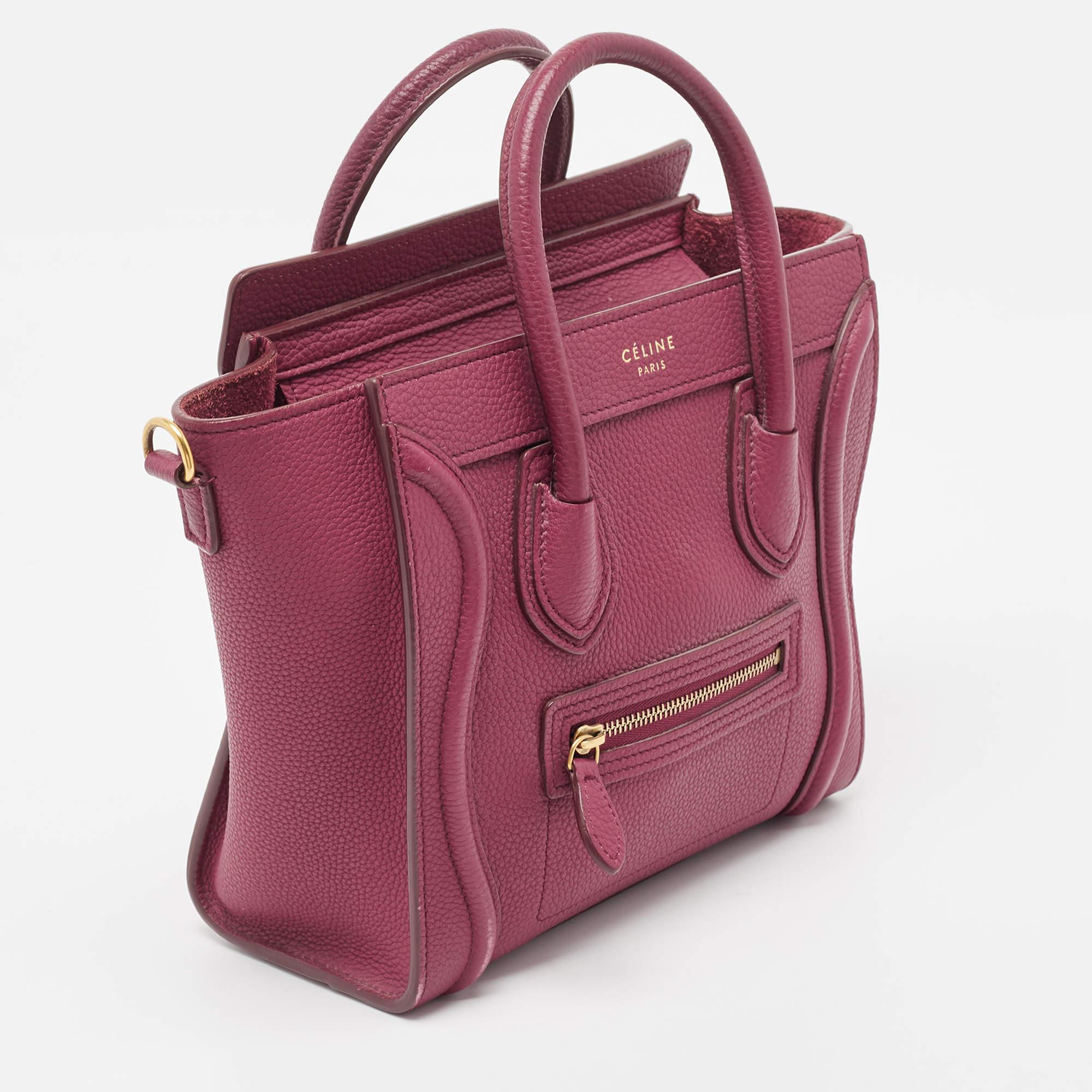 Celine Burgundy Leather Nano Luggage Tote Bag In Good Condition In Dubai, Al Qouz 2