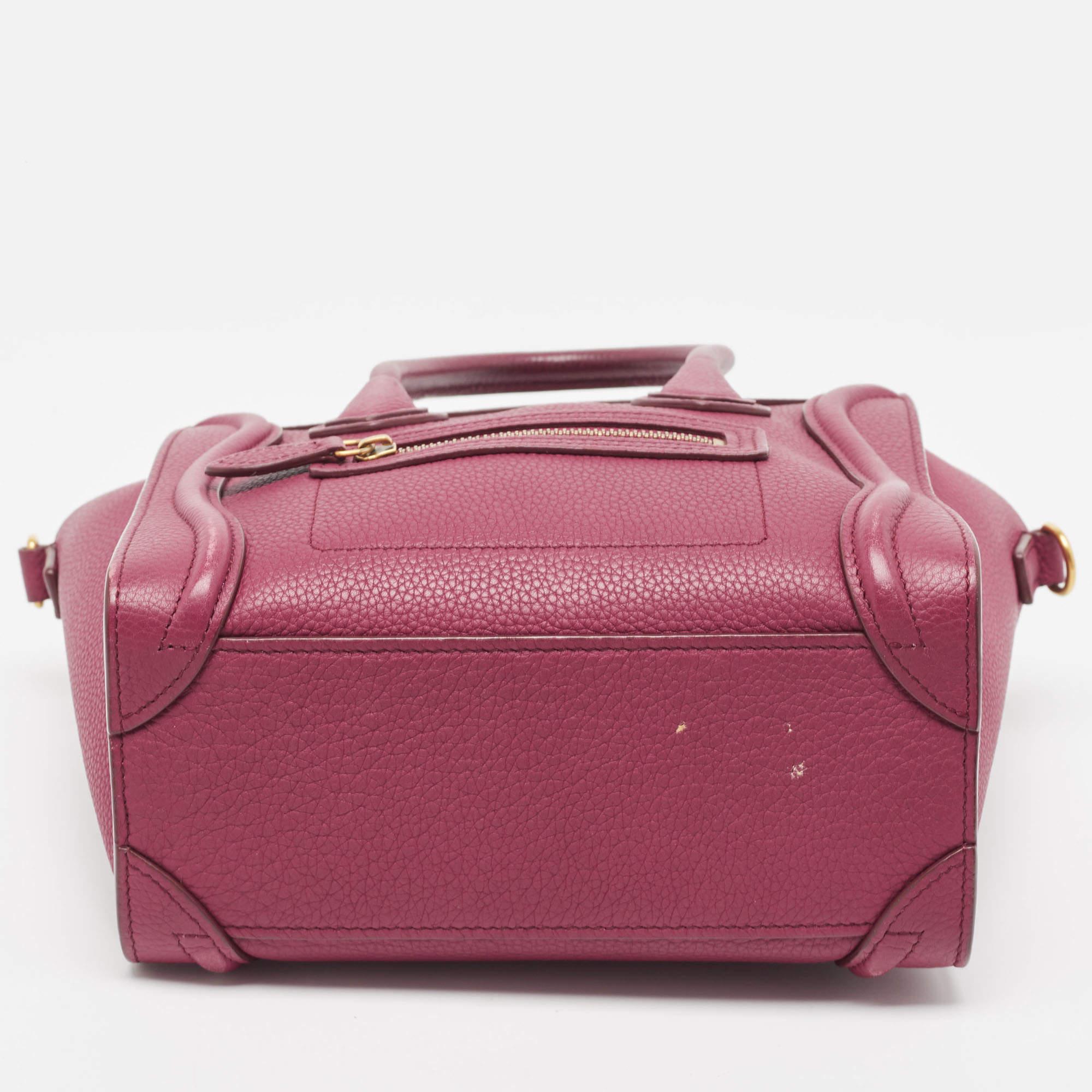 Women's Celine Burgundy Leather Nano Luggage Tote Bag