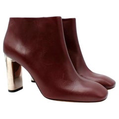 Celine Burgundy Leather & Silver Heel Ankle Boots - US 7