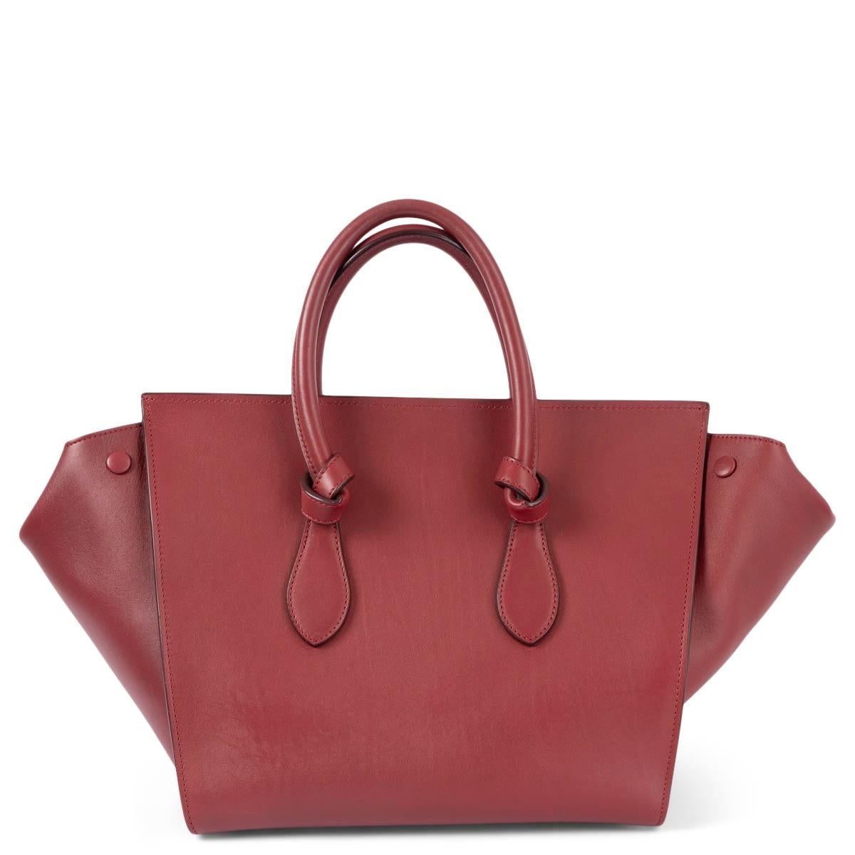 Brown CELINE burgundy leather SMALL TIE Tote Bag For Sale