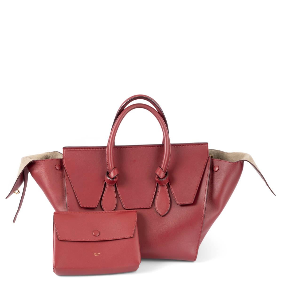 Women's CELINE burgundy leather SMALL TIE Tote Bag For Sale