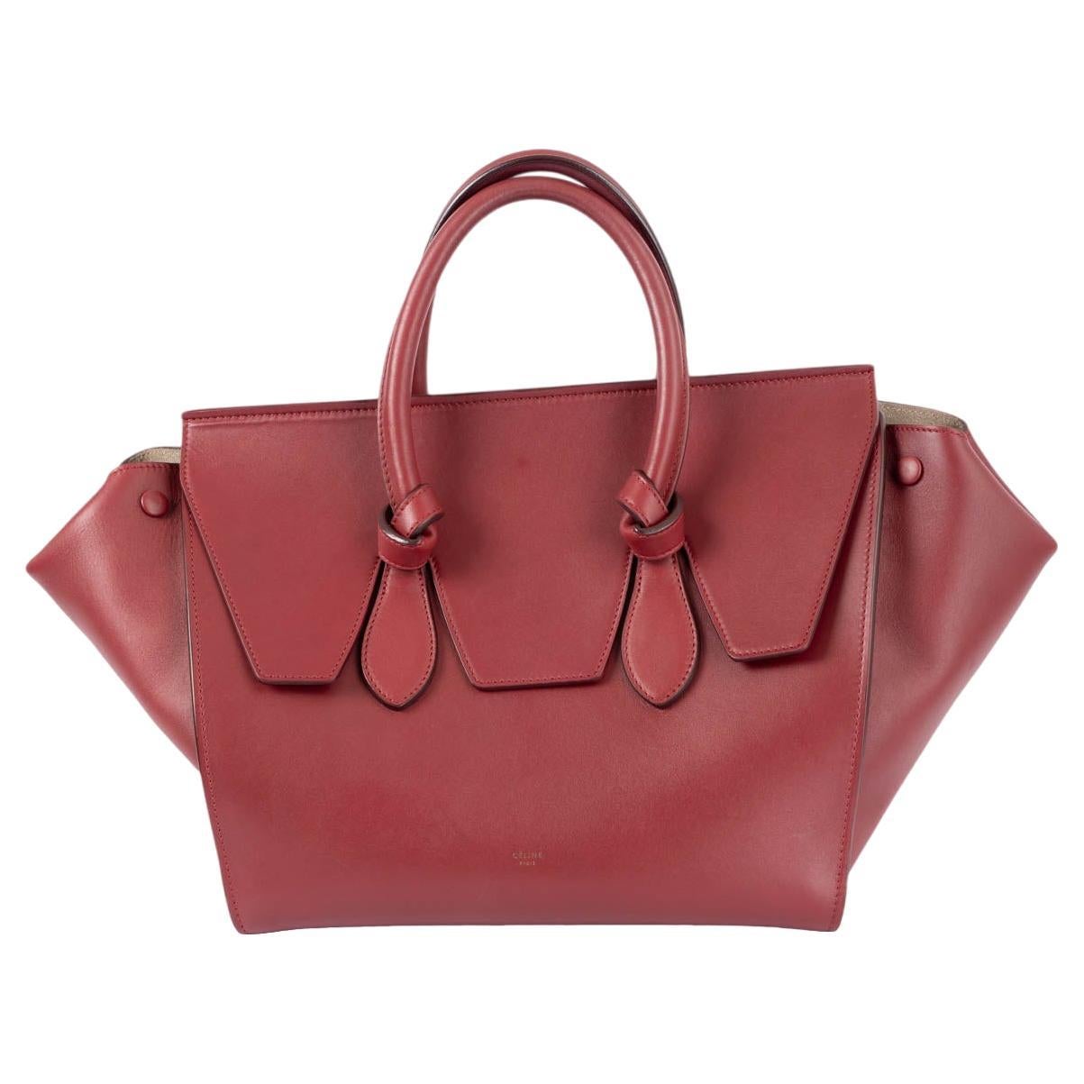 CELINE burgundy leather SMALL TIE Tote Bag For Sale