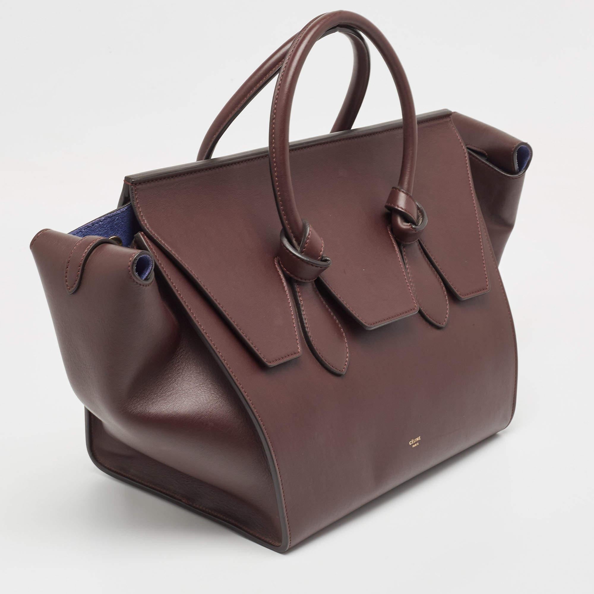 Celine Burgundy Leather Small Tie Tote For Sale 6