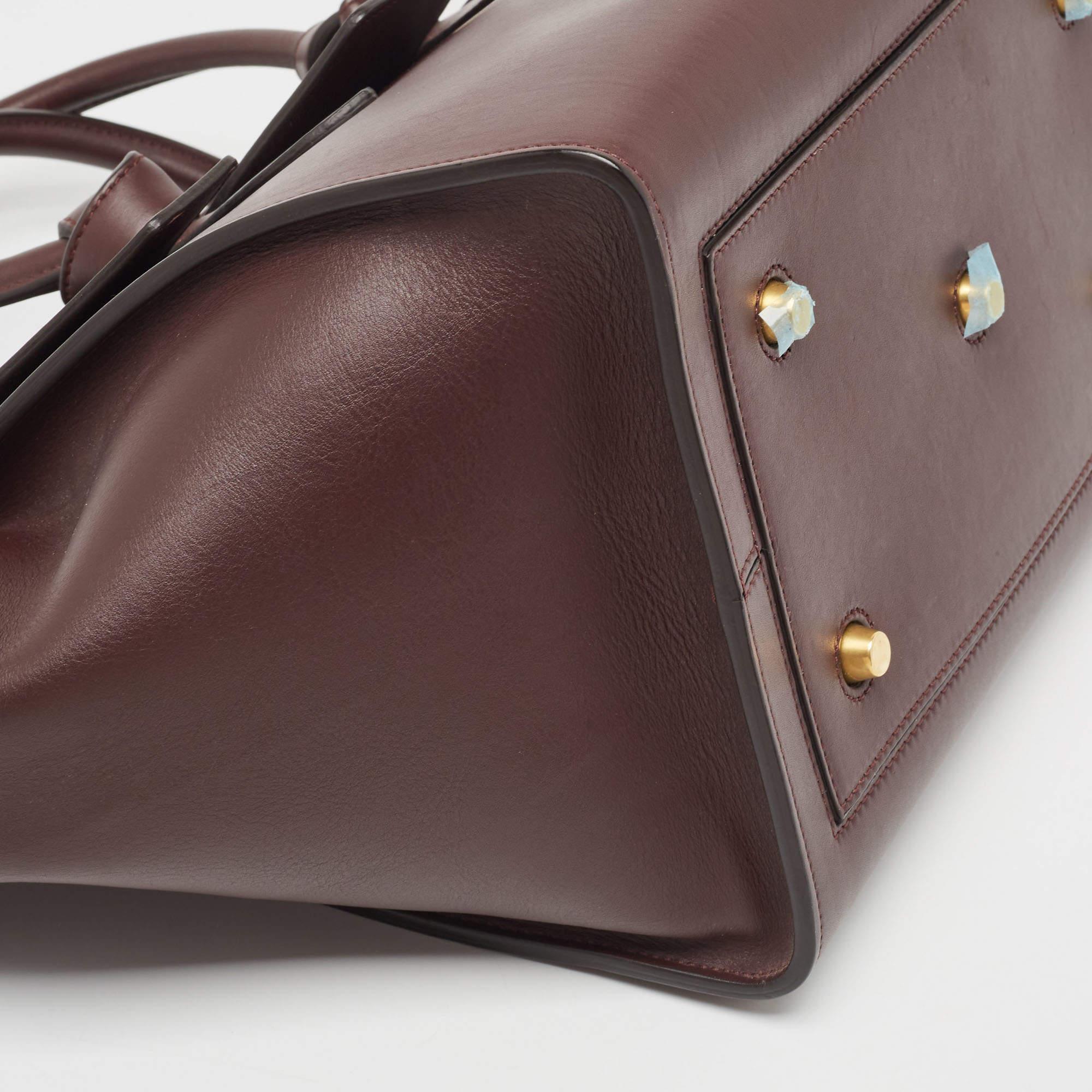 Celine Burgundy Leather Small Tie Tote In Good Condition For Sale In Dubai, Al Qouz 2