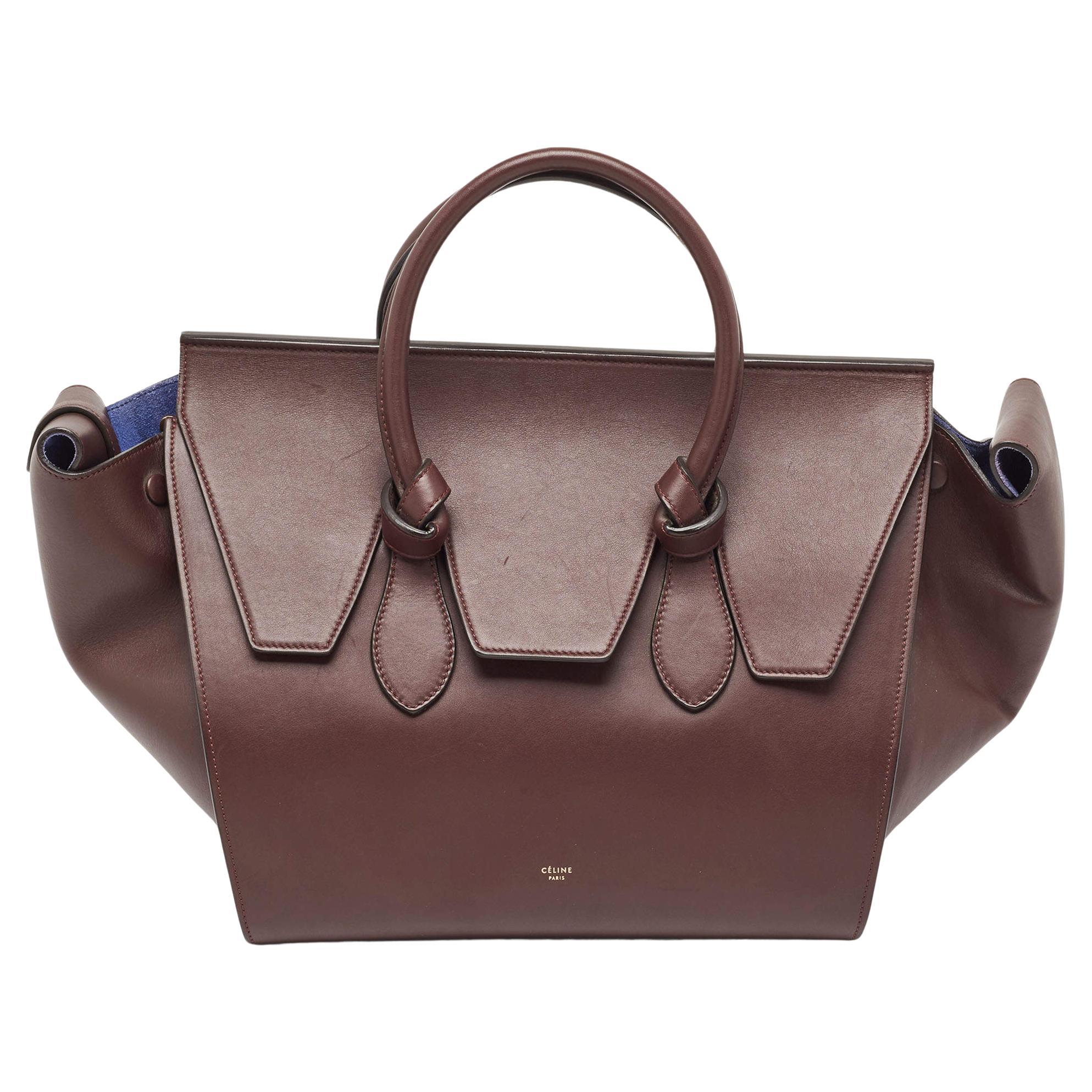 Celine Burgundy Leather Small Tie Tote For Sale