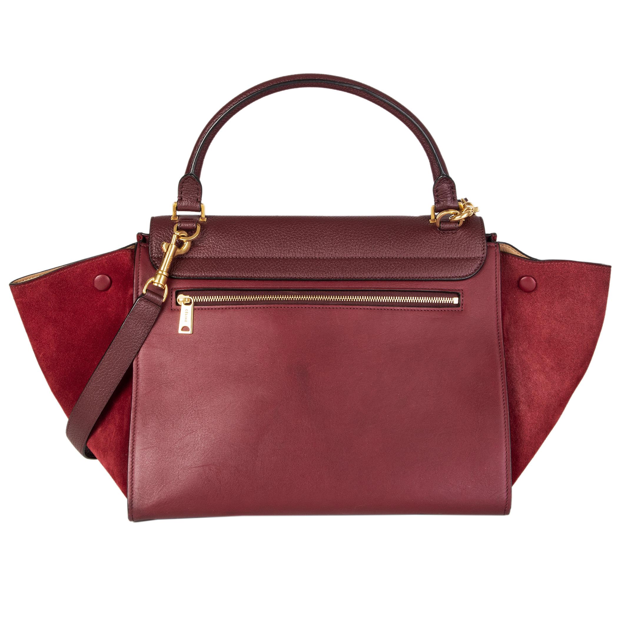 Brown CELINE burgundy leather & suede TRAPEZE SMALL Shoulder Bag
