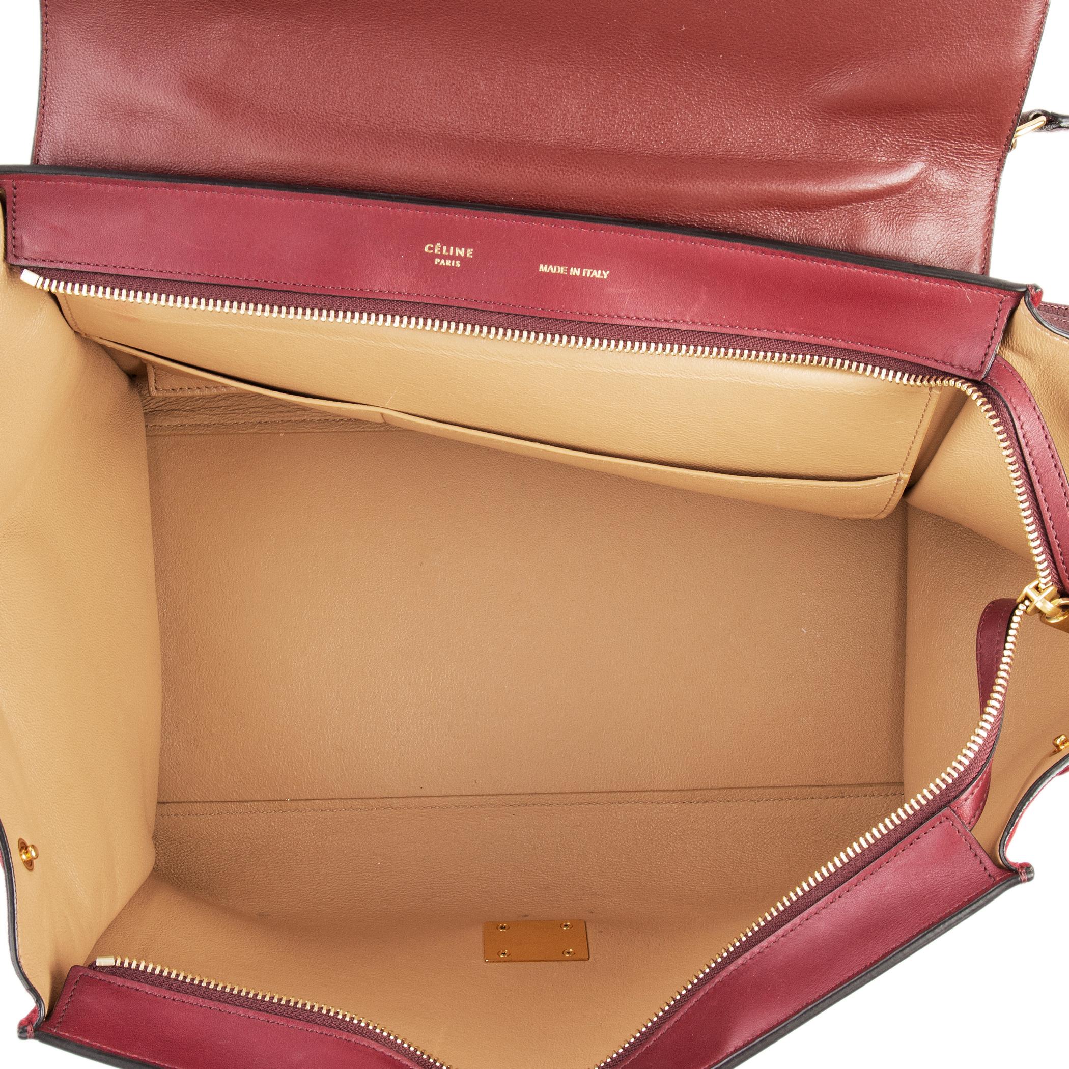 CELINE burgundy leather & suede TRAPEZE SMALL Shoulder Bag In Excellent Condition In Zürich, CH