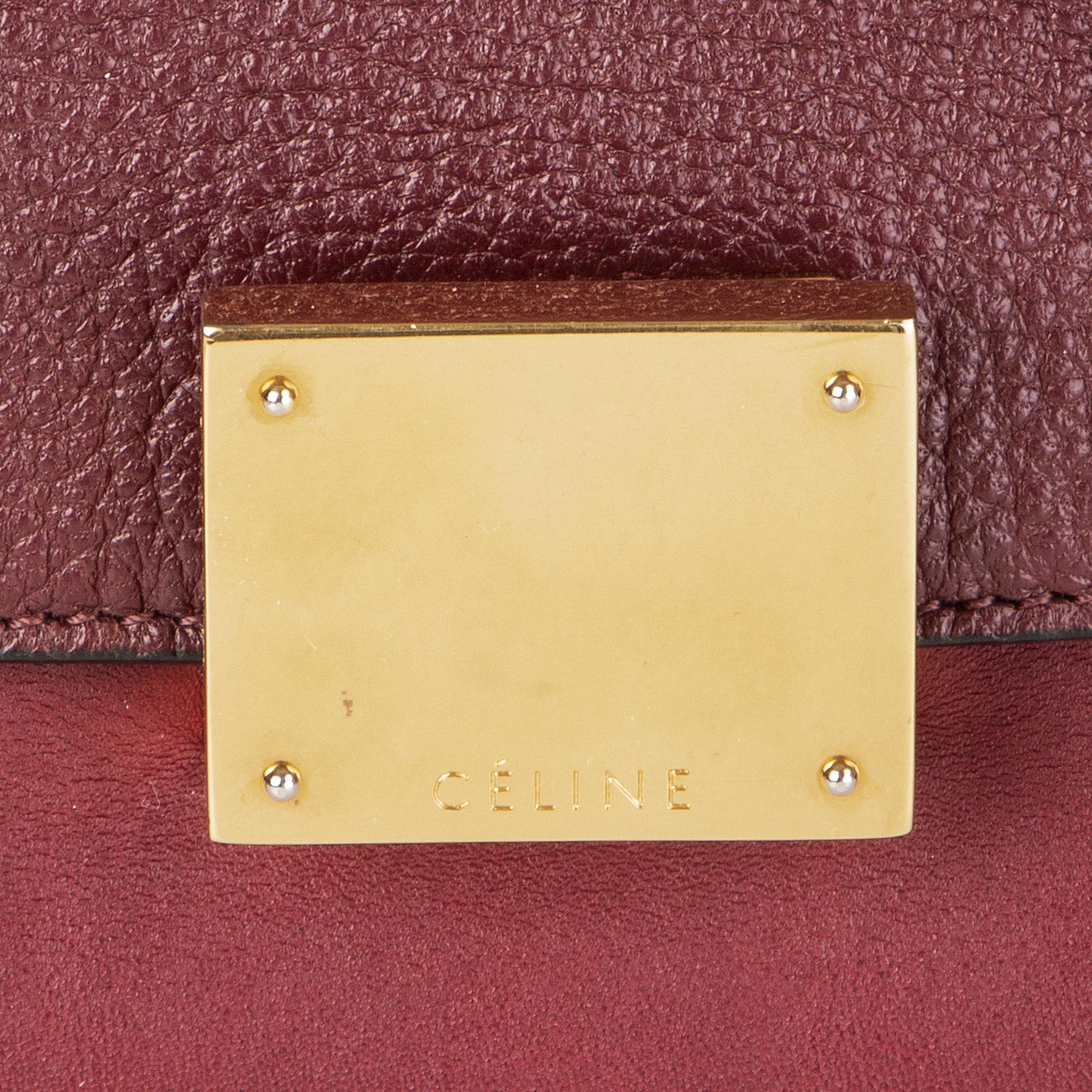 Women's CELINE burgundy leather & suede TRAPEZE SMALL Shoulder Bag
