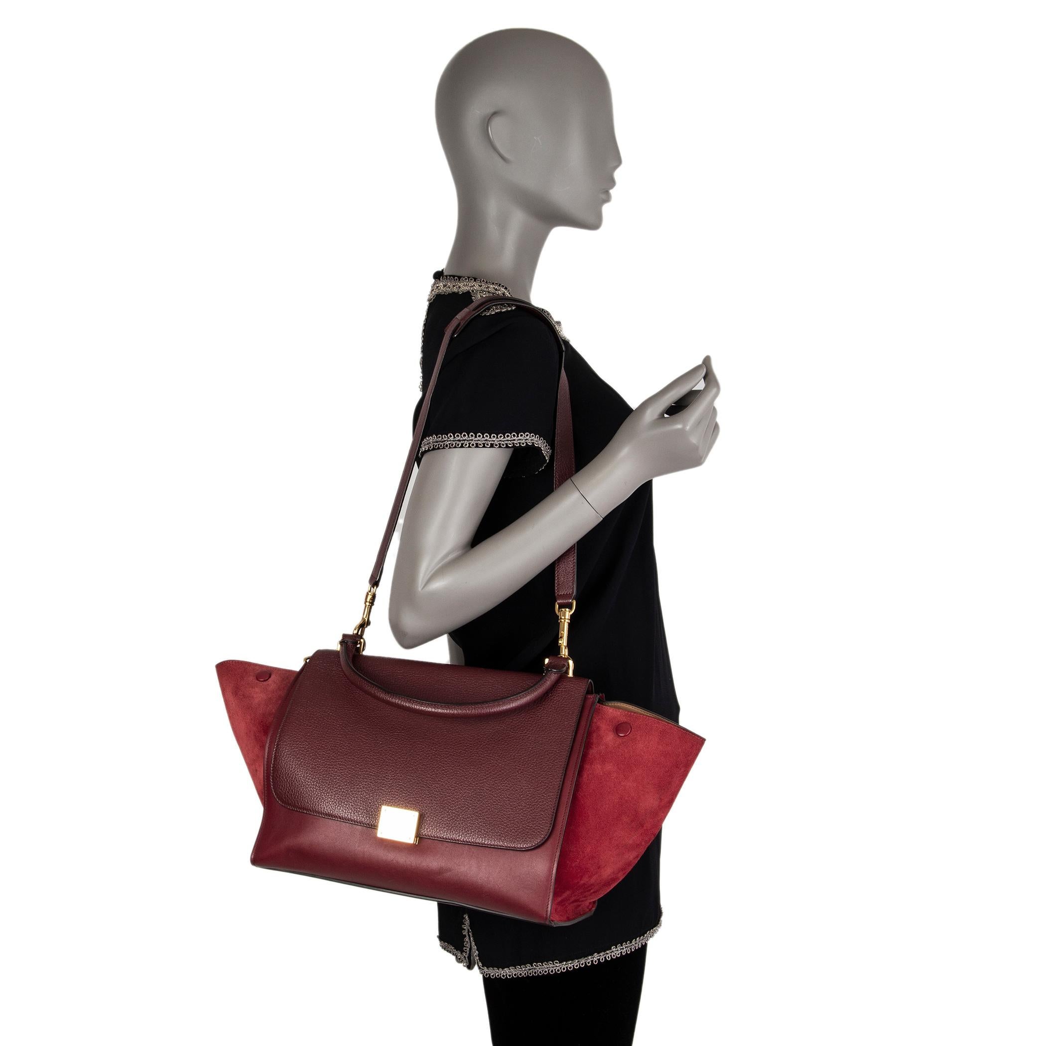 CELINE burgundy leather & suede TRAPEZE SMALL Shoulder Bag 2