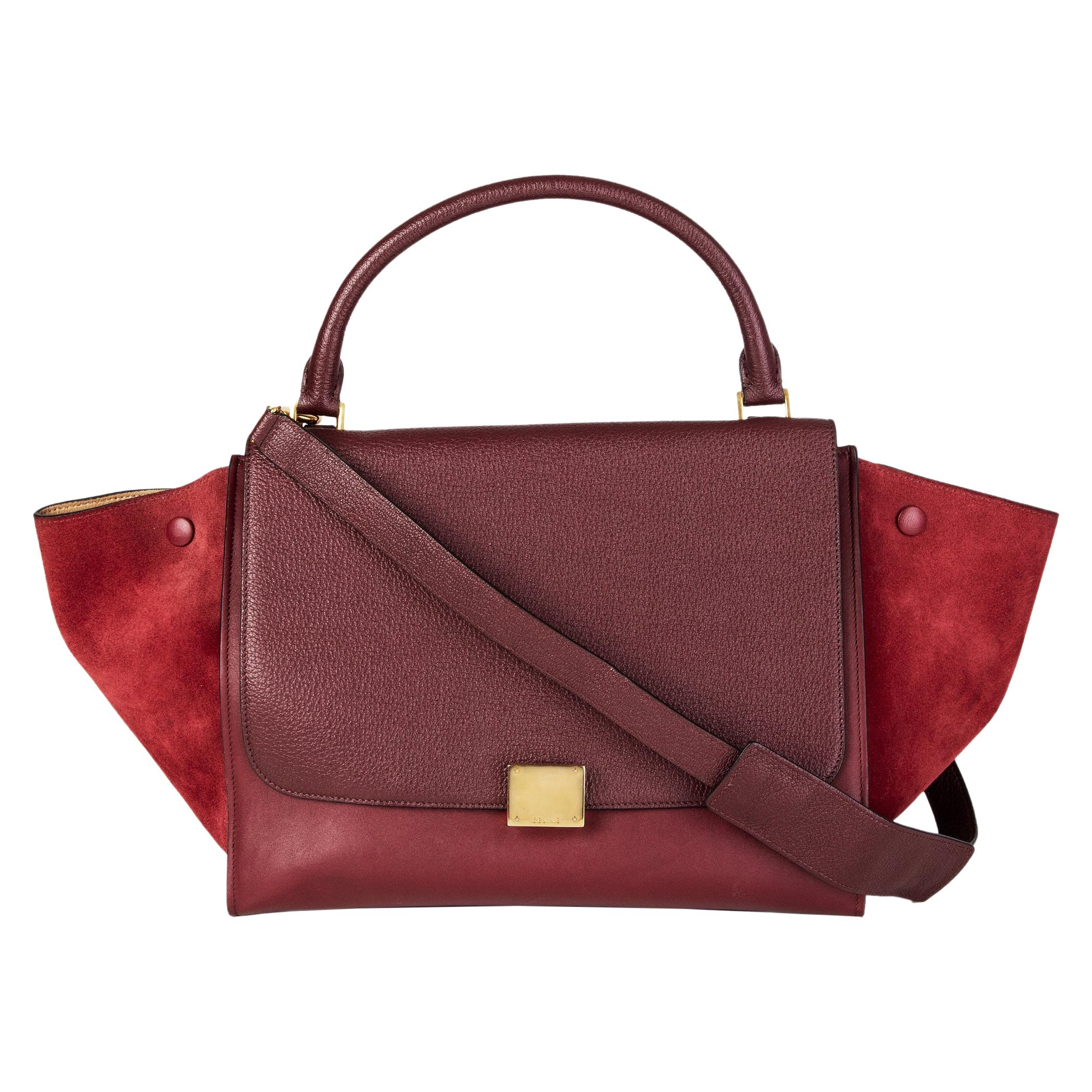CELINE burgundy leather & suede TRAPEZE SMALL Shoulder Bag