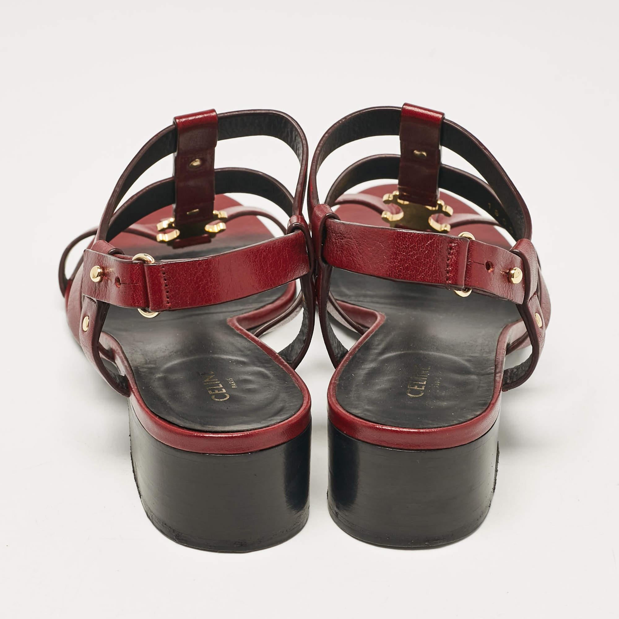 Women's Celine Burgundy Leather Triomphe Ankle Strap Sandals Size 38