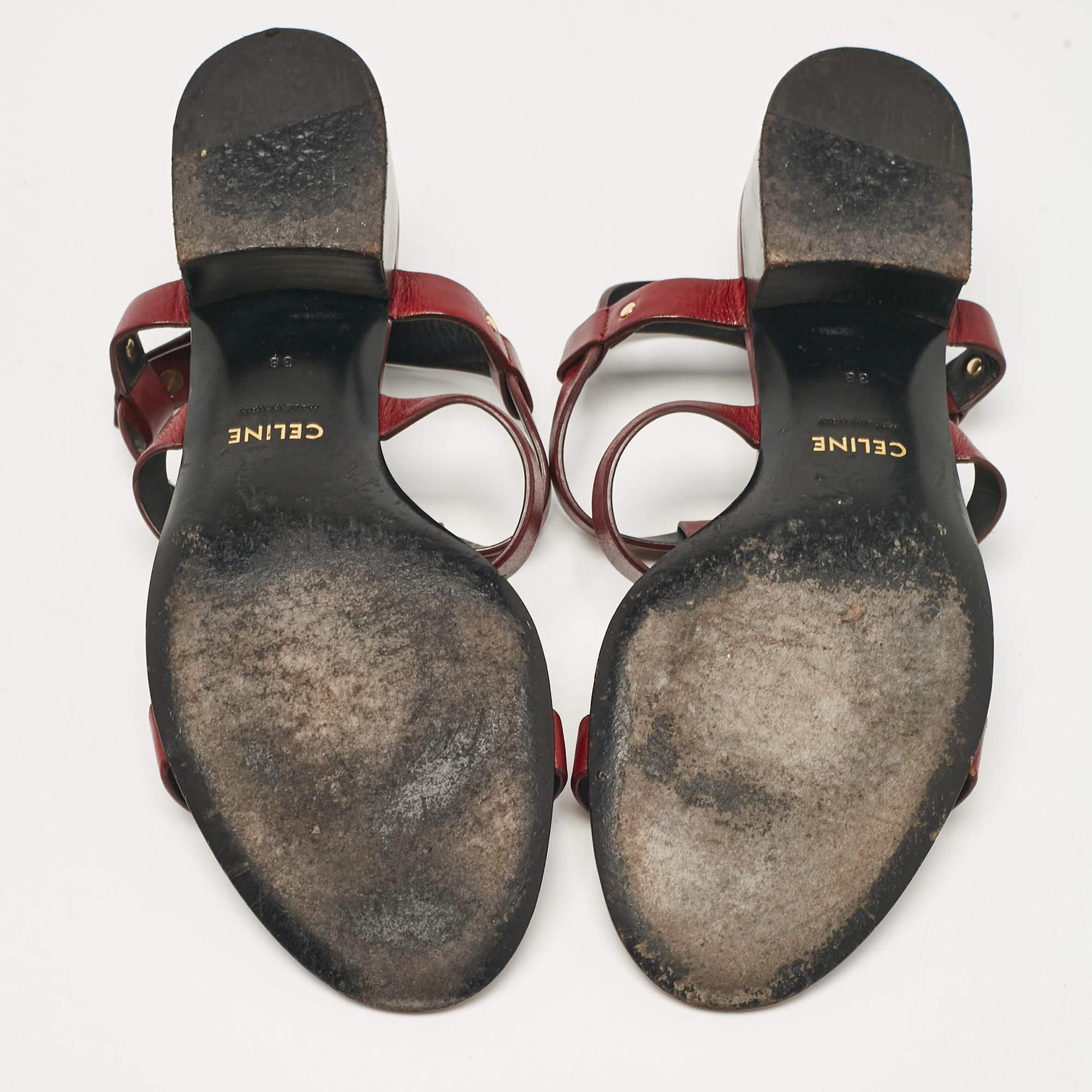 Celine Burgundy Leather Triomphe Ankle Strap Sandals Size 38 1